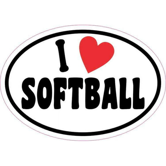 5in x 3.5in Oval I Love Softball Sticker