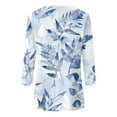 thumbnail image 5 of Camiseta de manga tres cuartos con cuello redondo y estampado de moda informal para mujer azul/L, 5 of 5