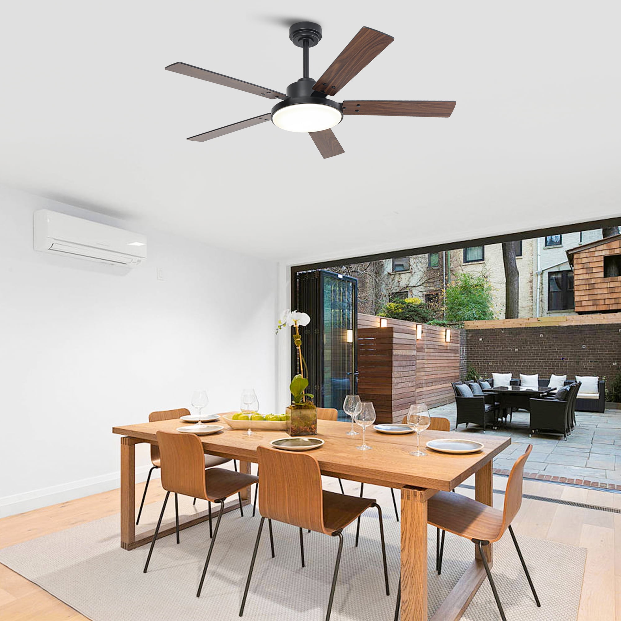 52" Modern Black DC Motor Smart Ceiling Fan with Integrated Light and Remote Control