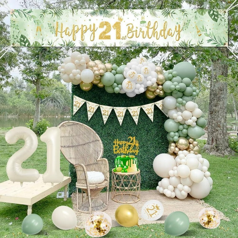 21st Birthday Decoration Kit - Black & Gold Banner, Bunting, Pom Poms & Swirls