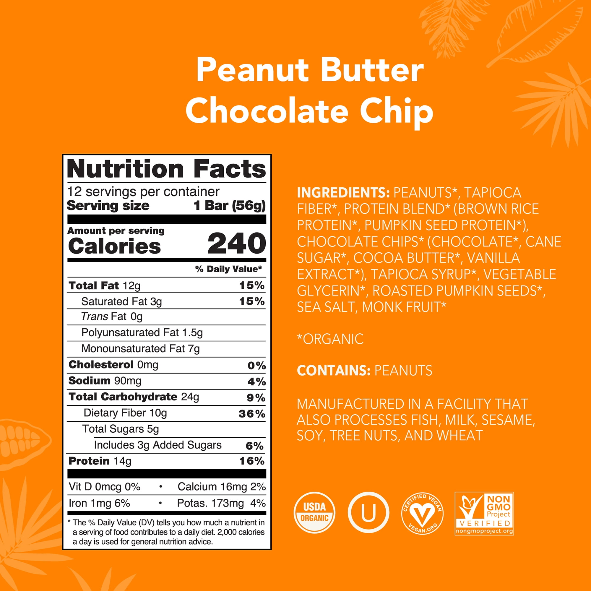 ALOHA, Plant Based Protein Bars, Peanut Butter Chocolate Chip (Pack of 12)