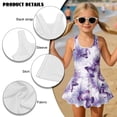 thumbnail image 6 of Xoenoiee Purple Butterfly Tie Dye Print Girls One Piece Swimdress Tummy Control Swimsuit Sleeveless Swim Dress Modest Ruched Skirt Bathing Suit, Size 5-6 Years, 6 of 7