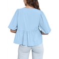 thumbnail image 3 of LANGWYQU Half Sleeve Women Puff Sleeve Pure Color Tie Front Blouse Shirt, 3 of 4