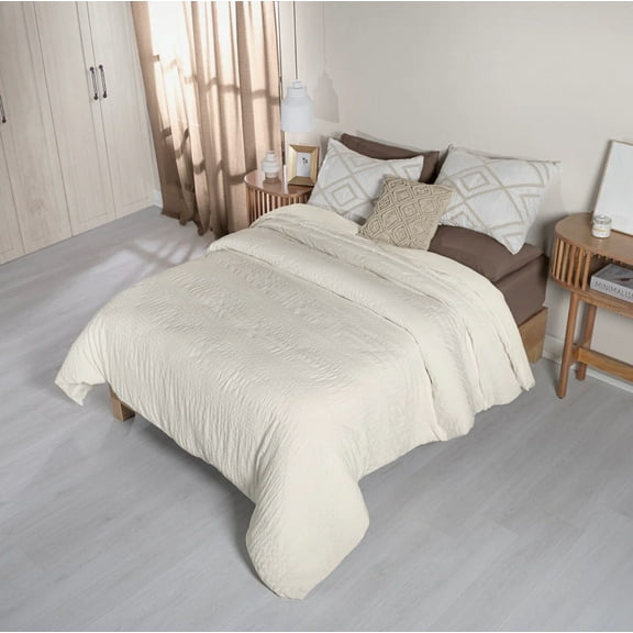 CORDOBA BEIGE COLOR JACQUARD TEXTURE REVERSIBLE DUVET COVER QUEEN SIZE MADE IN MEXICO