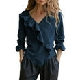 thumbnail image 3 of ManxiVoo Women's Linen Long Sleeve Shirt Lightweight Button Down Top Breathable and Loose for Summer and Resort Wear M Size Navy, 3 of 6