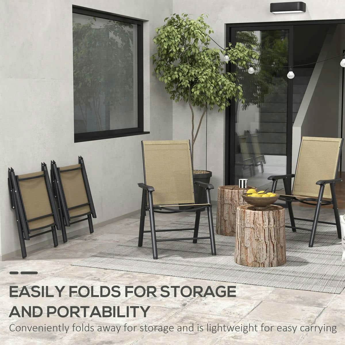 YYAo Folding Chair, Outdoor Lawn Chair,Set of 4 Outdoor Folding Chairs, Stackable Patio Dining Chairs with Armrests, Light Mixed Brown