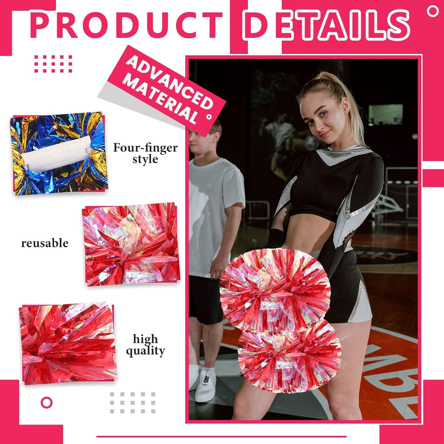 20 Pack Cheerleading pom poms,Handheld Cheer pom poms, Sports Cheer Plastic Pom Poms Cheerleading for Sports Team Spirit Cheering (Colorful+Blue)