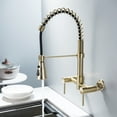 thumbnail image 2 of 3 Modes Brushed Gold Wall Mounted Kitchen Faucet with Pull-Down Sprayer, 2 Hole Kitchen Sink Faucet with 360 Swivel Sprayer, 2 of 8