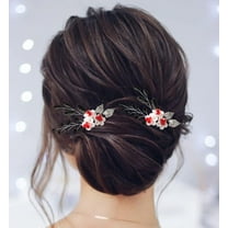 Flower Rhinestone Hair Pins Pearl Bridal Hair Pieces Headwear Blue Beads Wedding Headpiece Hair Dress Crystal Hair Accessories for Brides and Bridesmaids