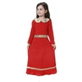 thumbnail image 1 of MIASHUI Robe d'Été Élégante pour Fille avec Manches Longues Contrastées et Jupe Fluide Rouge, 10-11 Ans, 1 of 9