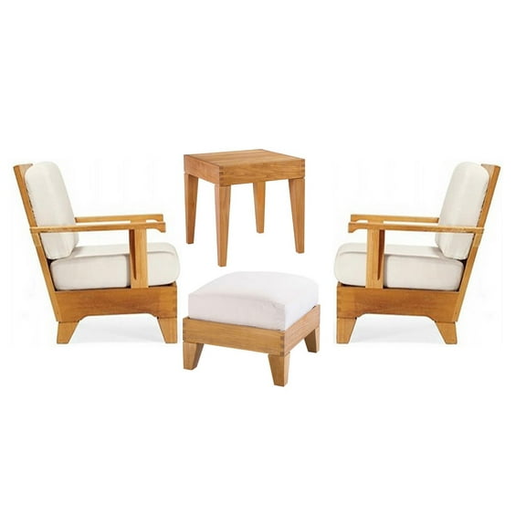 Caranas 4 Pc Lounge Chair Set: 2 Lounge Chairs, Ottoman & Side Table With Cushions in Sunbrela Fabric #5404 Canvas Natural