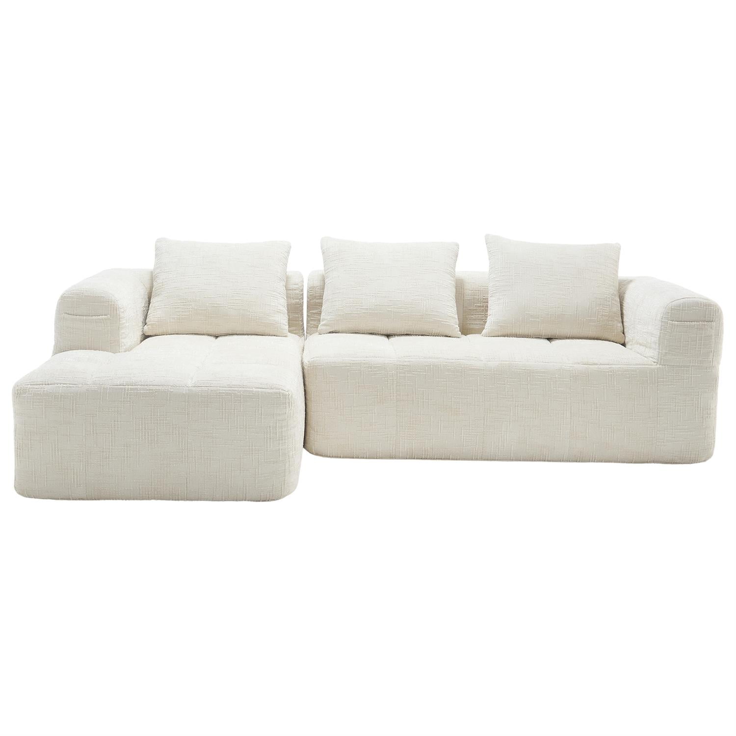 Demi Bonn 98" L-Shaped Modular Sectional Sofa with Chaise, Side Pockets, Modern Comfort Couch, Compression-Free Installation for Living Room, White