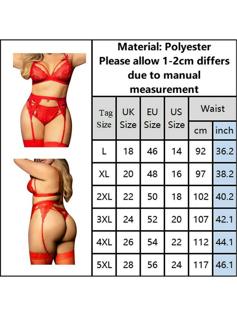 Keeccty Women Plus Size Lace Sexy Underwear Floral Solid 3PCs Lingerie Set 