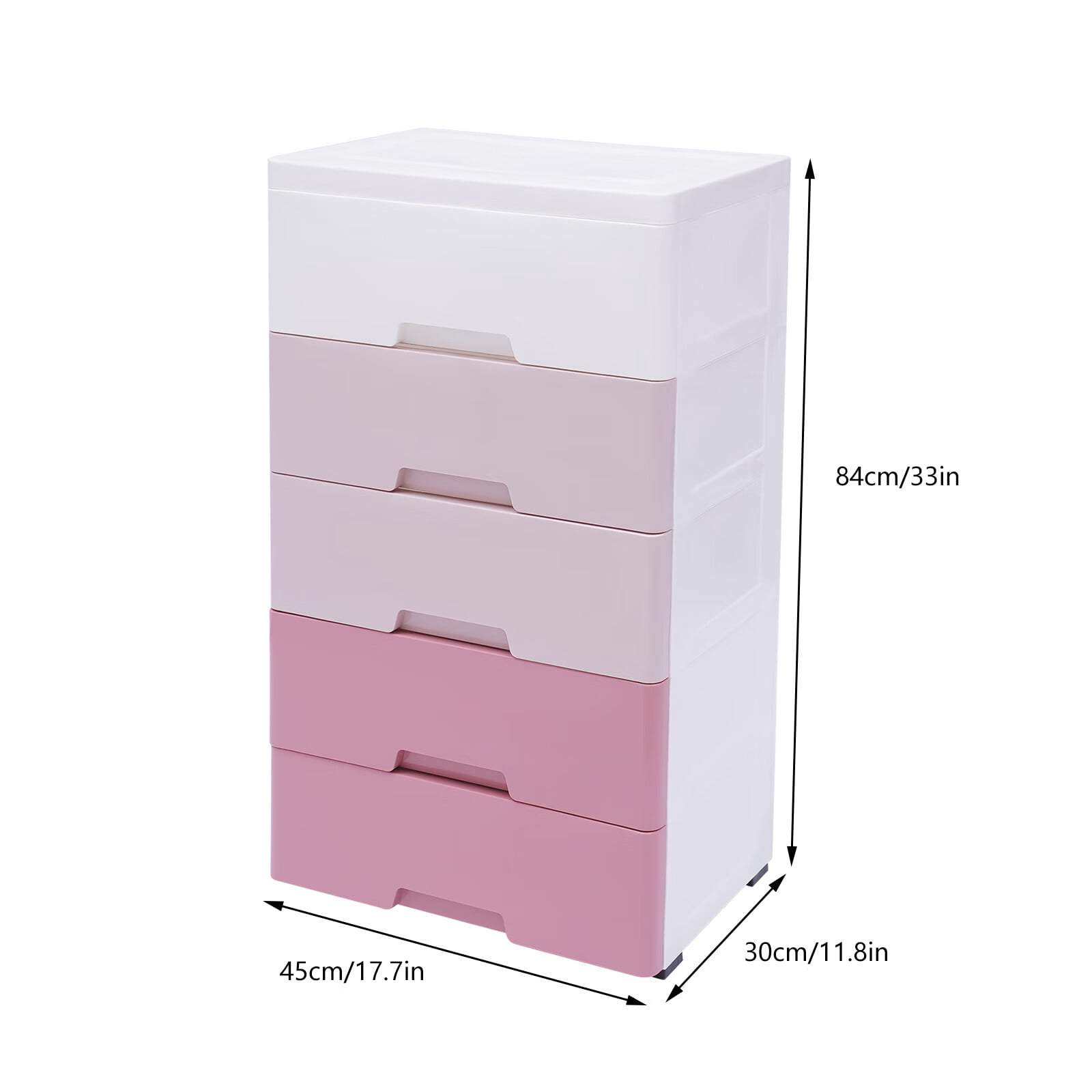 Loyalheartdy 5-Layer Dresser Storage Cabinat Plastic Drawers  w/ Wheels Bedside Table Organizer for Clothes Toys (Pink)
