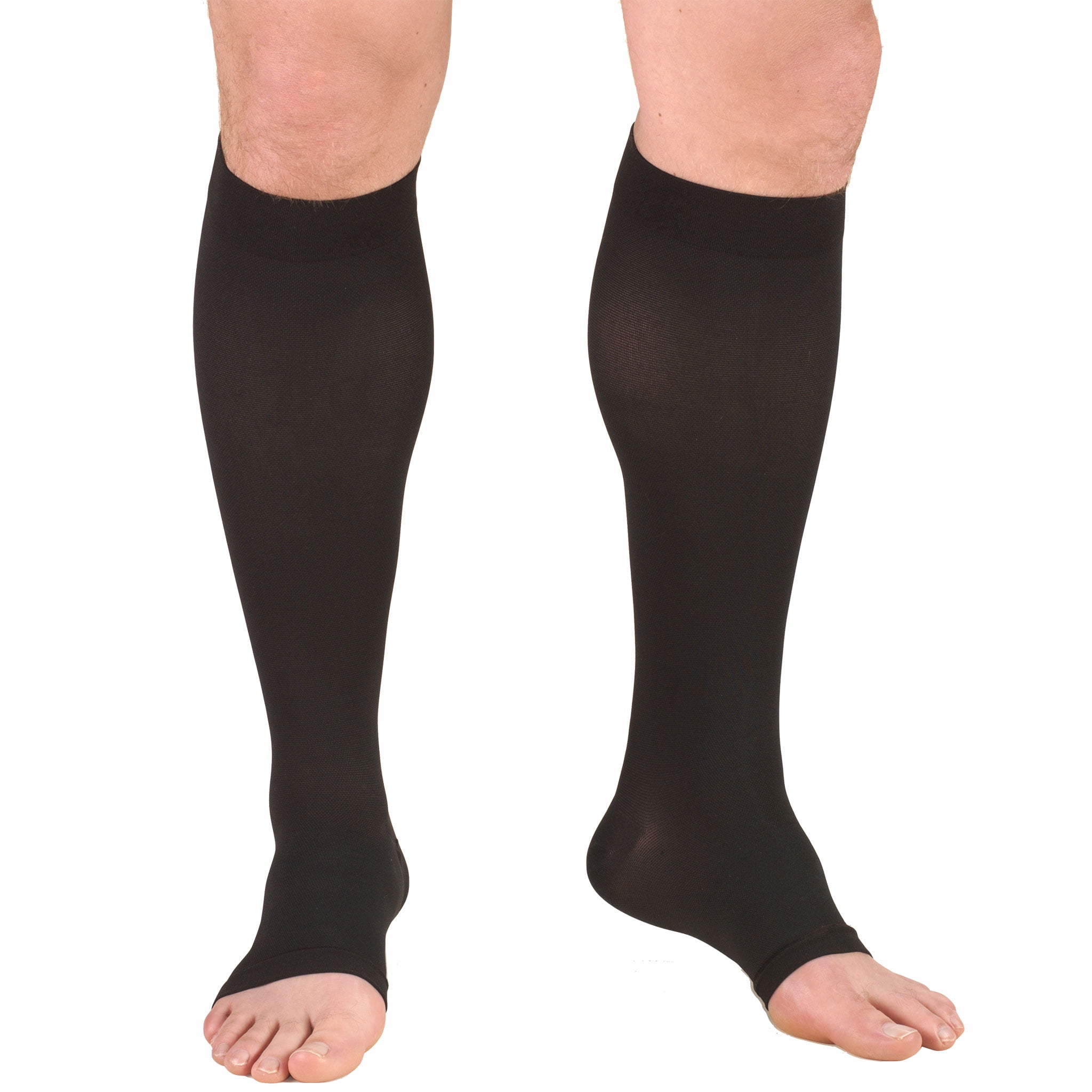 Truform Stockings, Knee High, Open Toe: 30-40 mmHg, Black, Medium