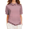 thumbnail image 4 of Pxiakgy Womens Striped Summer Tops V Neck Collared Dressy Casual T Shirts Blouses 2025 Trendy Clothes Women Cotton Shirt Printed Fashion Down Shirts Casual Tops Long Sleeve Blouse Watermelon Red Xl, 4 of 9