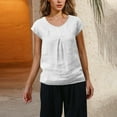 thumbnail image 2 of WRKEKC Summer Tops for Women, Summer T-Shirts for Women, Women's Solid Color 1/4 Sleeve Short Sleeve Linen Loose T-shirt Tops, 2 of 9