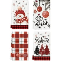 Beige Blue Xmas Tree Snowman Christmas Kitchen Towels Dish Towels, 18x26 Inch Holiday Believe Bird Winter Decoration Hand Towels Set of 4