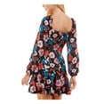 thumbnail image 2 of CITY STUDIO Womens Black Zippered Lined Ruffled Floral Long Sleeve Square Neck Short Fit + Flare Dress 1, 2 of 4