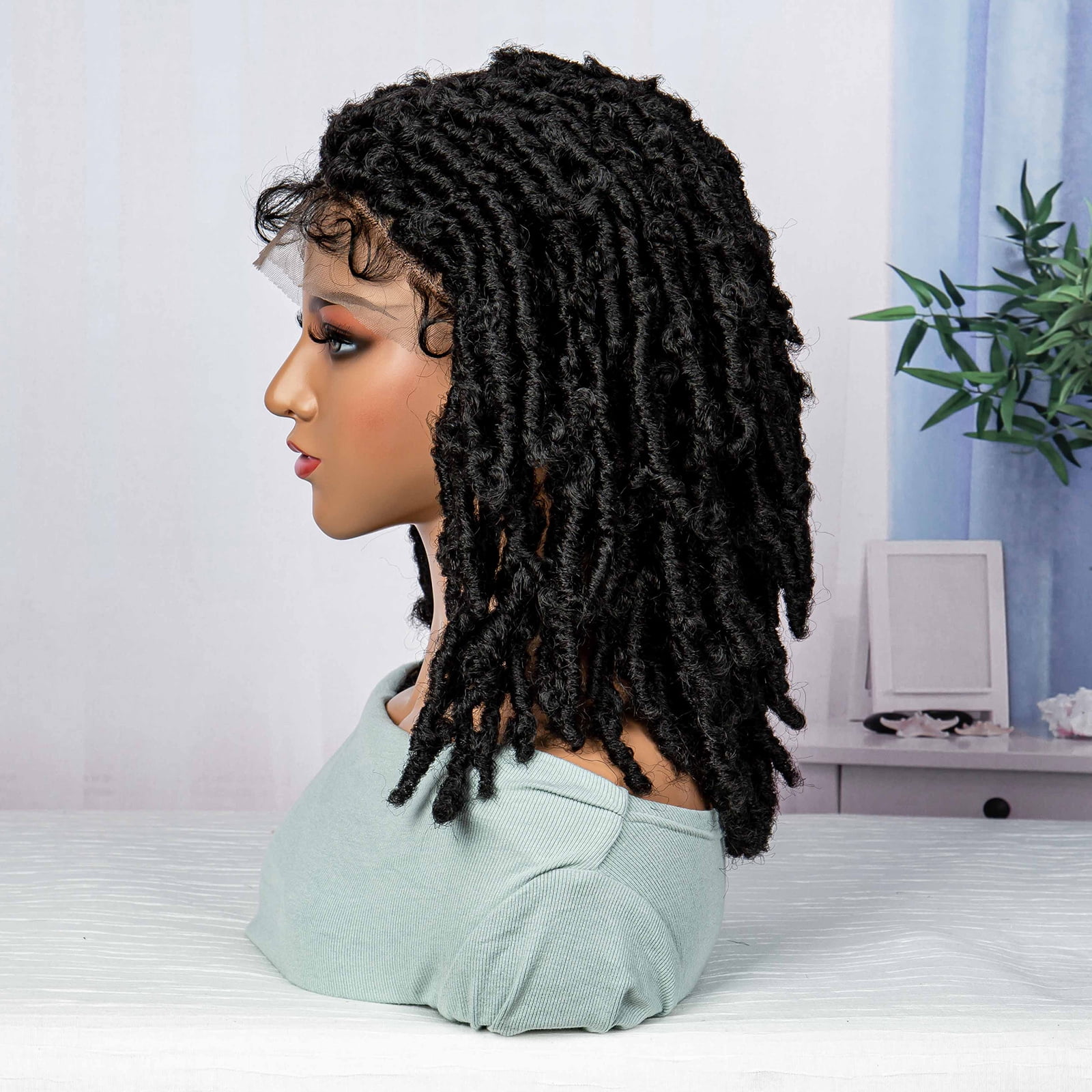 Synthetic Dreadlocks Knotless Braided Wigs Lace Frontal Wig for Black Women Short Bob 16 Inches Natural Black Locs Crochets Braiding Wigs