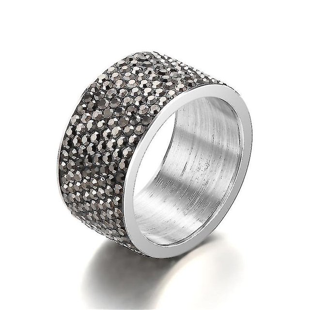 Anillos de acero de titanio Anillo de articulación femenina Diamante completo Joyería de anillo de 12 mm de ancho