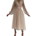 thumbnail image 1 of xiaxaixu Robe de Soirée Formelle pour Femme, Col en V, Empiècements en Maille, Manches Longues, Robe de Soirée pour Cocktail, Mariage, Fête, 1 of 7