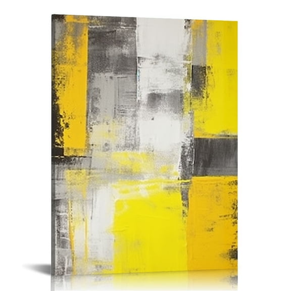 CANFLASHION Abstract Canvas Yellow Wall Art Geometric Decor Gray Paintings, Ready To Hang, Home Decoration Prints Framed Poster Color Blend Artwork for Bedroom Living Room Office