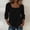 Black, variant on Women's Square Neck Blouse Lace Crochet Trim 3/4 Sleeve Casual Loose T-Shirt Hollow Out Splicing Tops S-3XL Navy