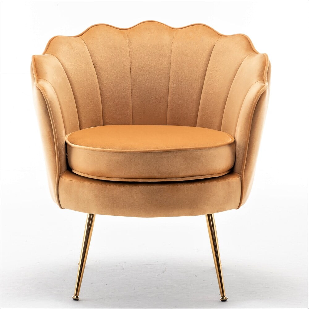 US Pride Furniture Cavett 28.3" Wide Velvet Barrel Chair with Gold Metal Legs, Mustard Yellow