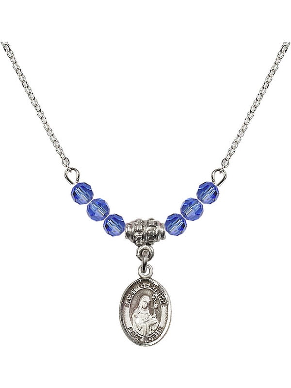 Bonyak Jewelry 18 Inch Rhodium Plated Necklace w// 4mm Blue September Birth Month Stone Beads and Saint Patrick Charm