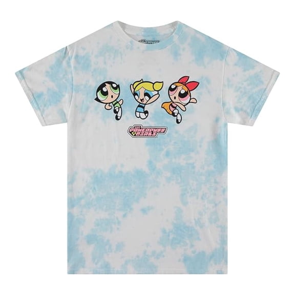 Powerpuff Girls Men's T-Shirt, Graphic Print Blossom Buttercup Powerpuff Girls Shirt Light Blue Wash - M