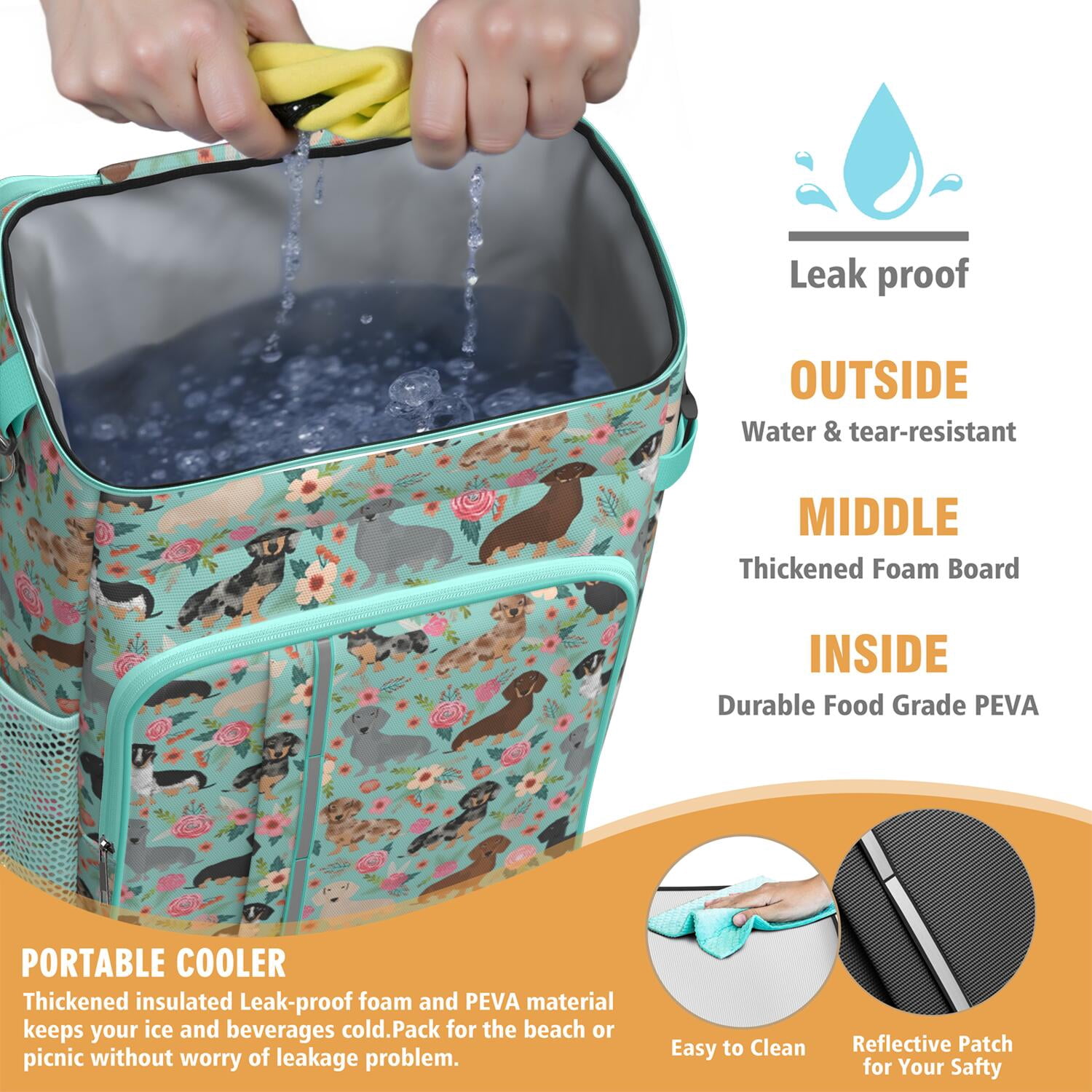 Travel Cooler Bag - Dachshund and Flower Camping Beer Cooler Backpack with Bottle Opener- Waterproof Insulated Picnic Backpacks - Cooler Bag for Beach