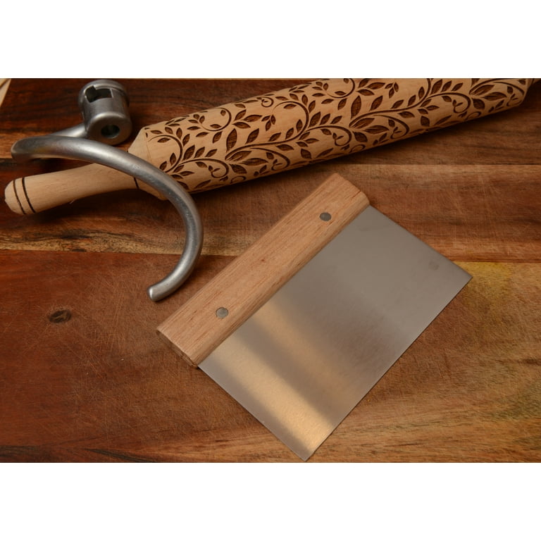 1 PACK] Stainless Steel Dough Scraper with Wooden Handle - Dough