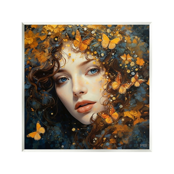 Stupell Industries Woman with Monarch Butterflies Animals & Insects Painting Unframed Art Print Wall Art, 12 x 12