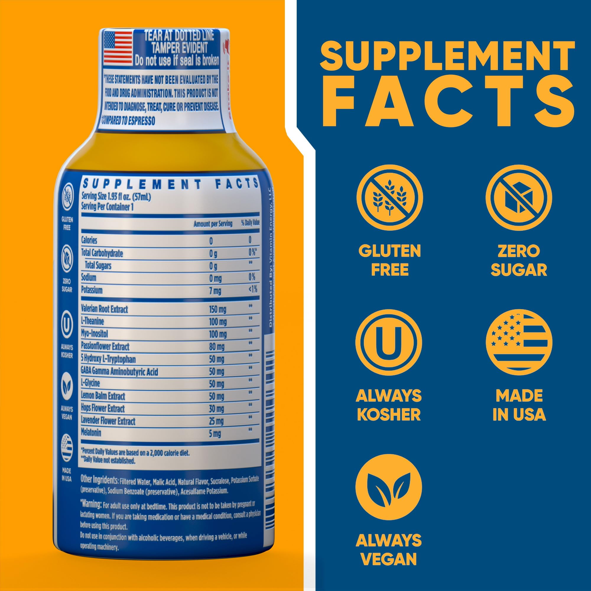 Vitamin Energy 8-Hour Sleep Support Shot, Mixed Berry, 12 Pack – 5mg Melatonin, 5-HTP & GABA, Zero Sugar, 1.93 fl oz
