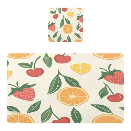 

Wobogo Strawberries and Oranges on A Pastel Background Placemats Coasters Set of 1 Heat-resistant Non-slip Easy to Clean Square Dinner Plate Mat