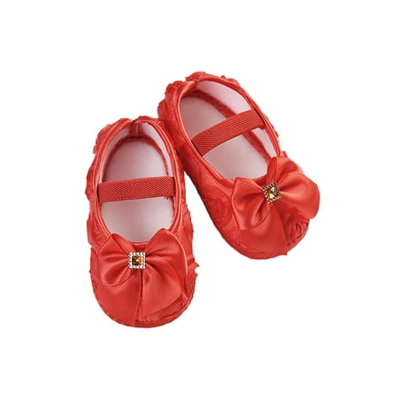 

Woobling Newborn Mary Jane First Walker Crib Shoes Prewalker Flats Wedding Princess Dress Shoe Lightweight Slip On Breathable Bow-Red 3C