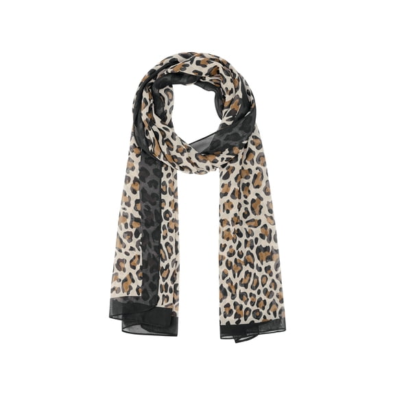 INSPIRE CHIC Women's Leopard Print Vintage Scarf, Lightweight Silky Sunscreen Neckerchief Wrap Bandanas for Daily Travel One Size Black-coffee