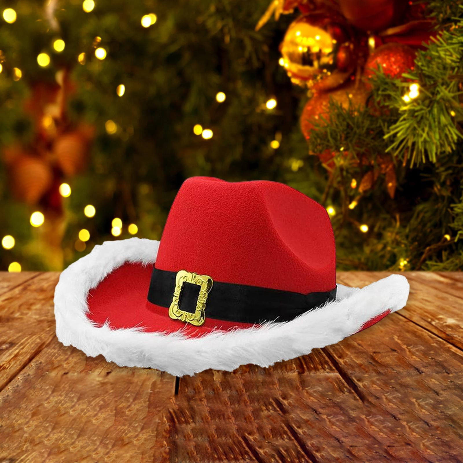 Chapeau De Cowboy De Noël Rouge Avec Père Noël Lumineux | Déguisement Festif Unisexe Pour Fêtes D'Hiver - 2