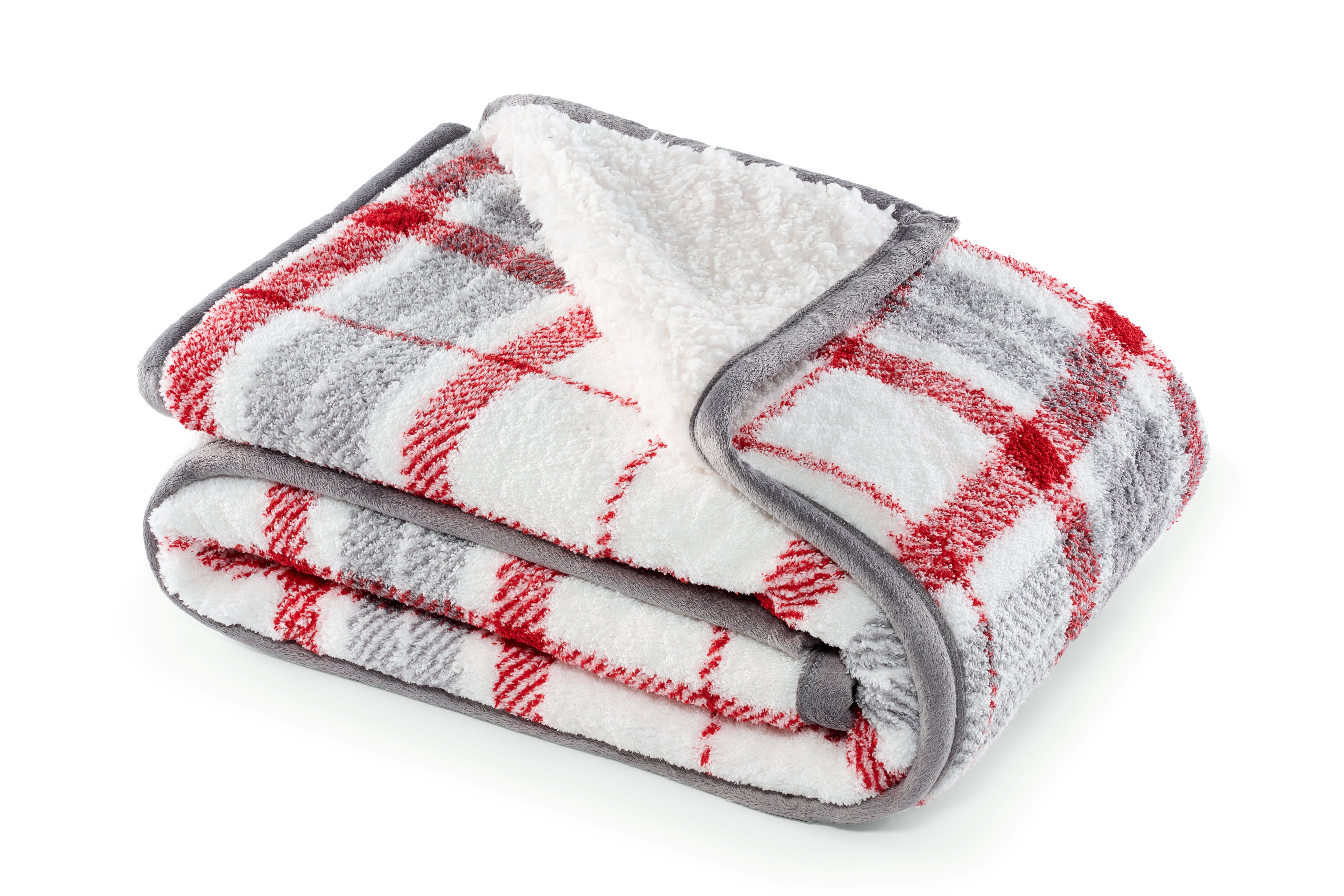 CBCHome Reversible Soft Sherpa Throw Blanket - Cute and Cozy Thick Throw for Couch, Warm Gifts for Women (Red Plaid, 50" x60")