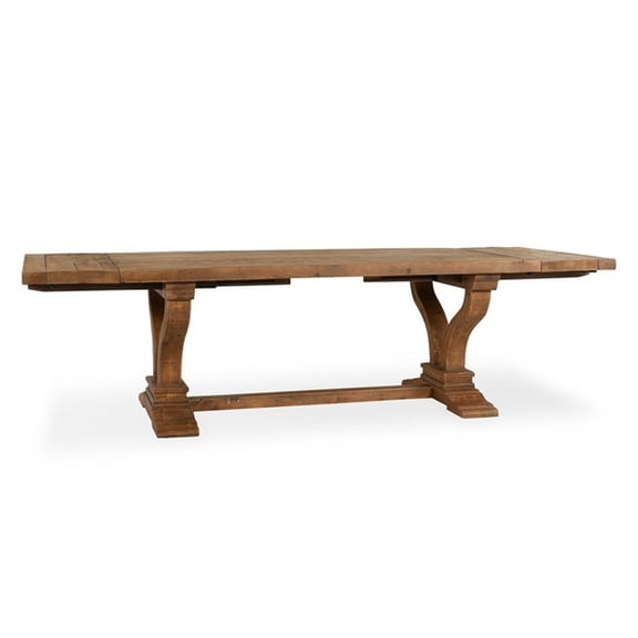 Pemberly Row 110" Reclaimed Pine Wood Extendable Dining Table in Brown