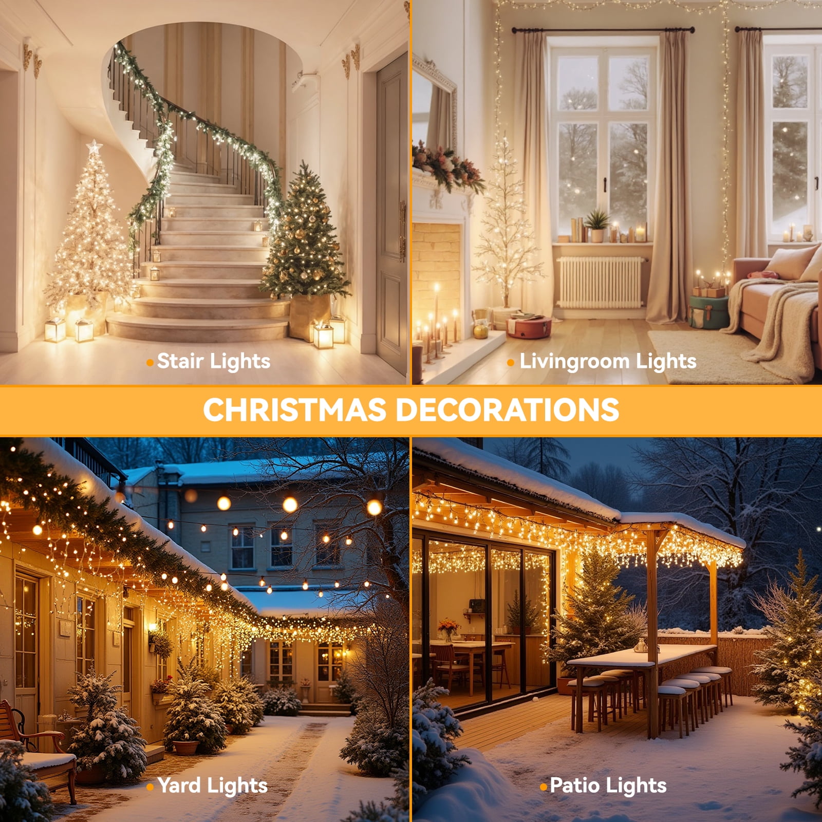 WARMTUYO 2 Pack LED String Lights Outdoor Waterproof- Total 200 LED 66FT With Remote, 8 Modes Warm White String Light for Outside Patio Yard Tree Garden Christmas Decorations