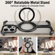 VEAT00L Frameless Magnetic Case for iPhone 16 Pro Max,Metal Kickstand 360° Rotatable Stand for MagSafe,Aluminum Minimalist Slim Bumper Shockproof Protective Cover for 16 Pro Max with Ring Holder
