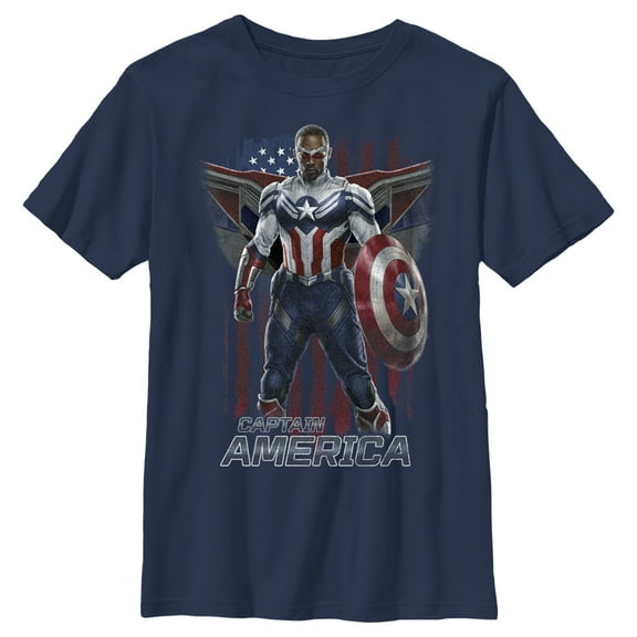 Boy's Marvel The Falcon and the Winter Soldier Captain America Ready Graphic Tee Navy Blue Large