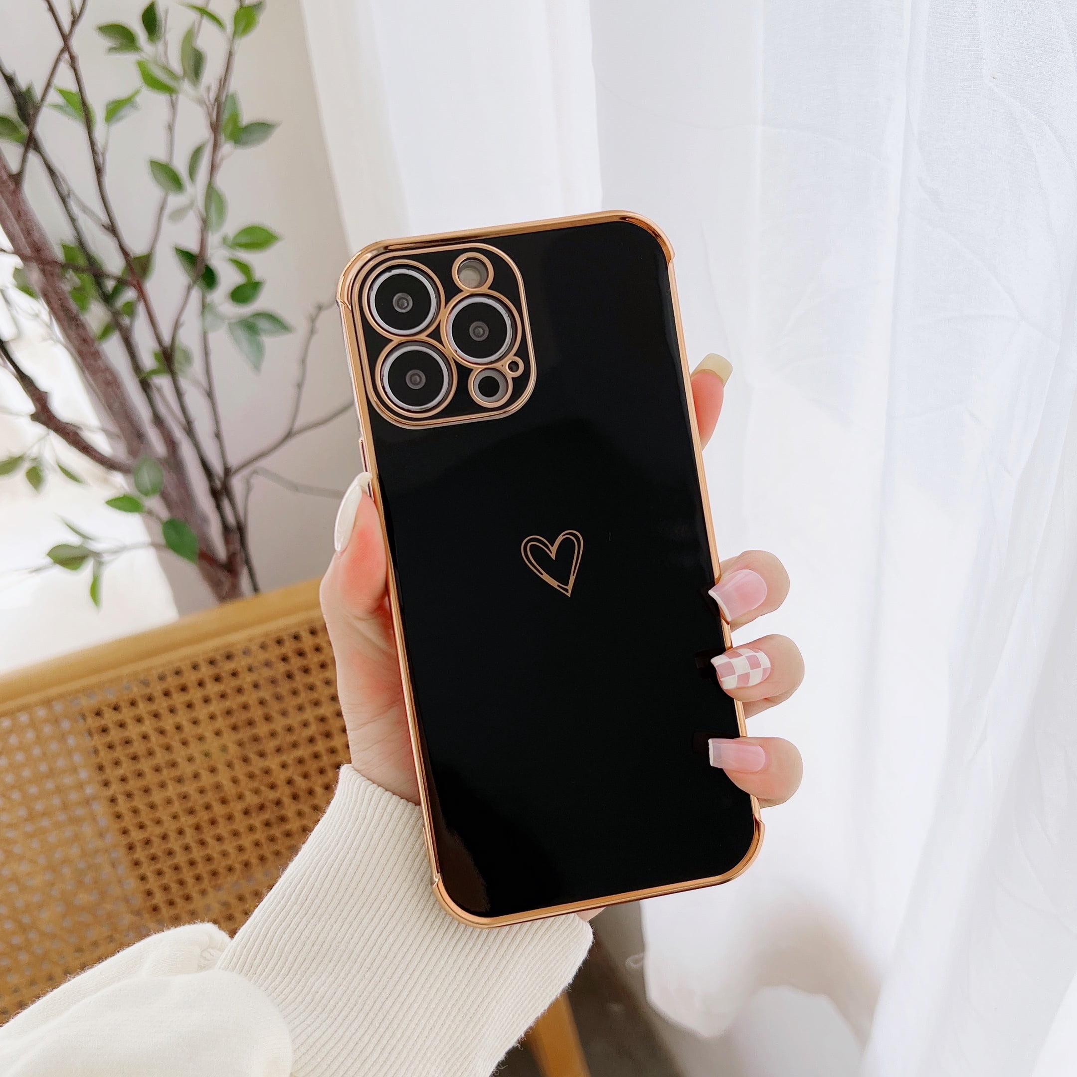 Dteck Luxury iPhone 11 Pro Max Cute Case for Women,Sparkle Plating Heart  Case with Chain Strap Camera Lens Protective Girly Case For iPhone 11 Pro
