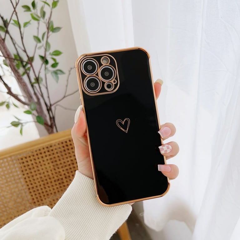 Compatible with iPhone 11 Pro Max Case with Camera Protection,Luxury  Plating Love Heart Phone Case Women Men Girl,Soft TPU Bumper with Small  Love