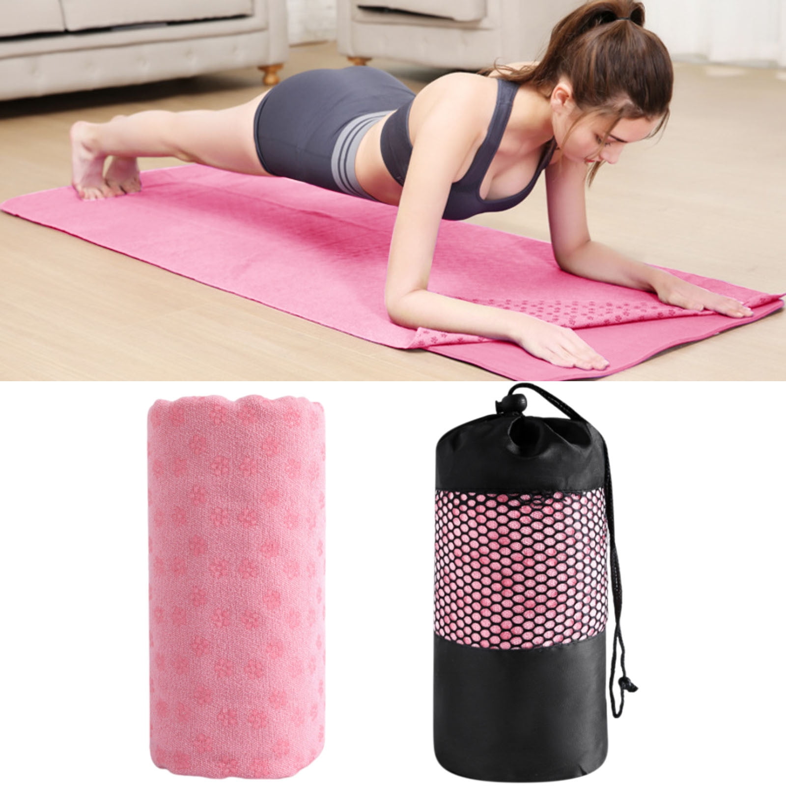 Professional Yoga Practice Towel, 183x82cm Fitness Yoga Mat Cover, Machine Washable Easy Cleaning, Back Adhesive Non-Slip Ensures Exercise Safety, Gym and Home Use