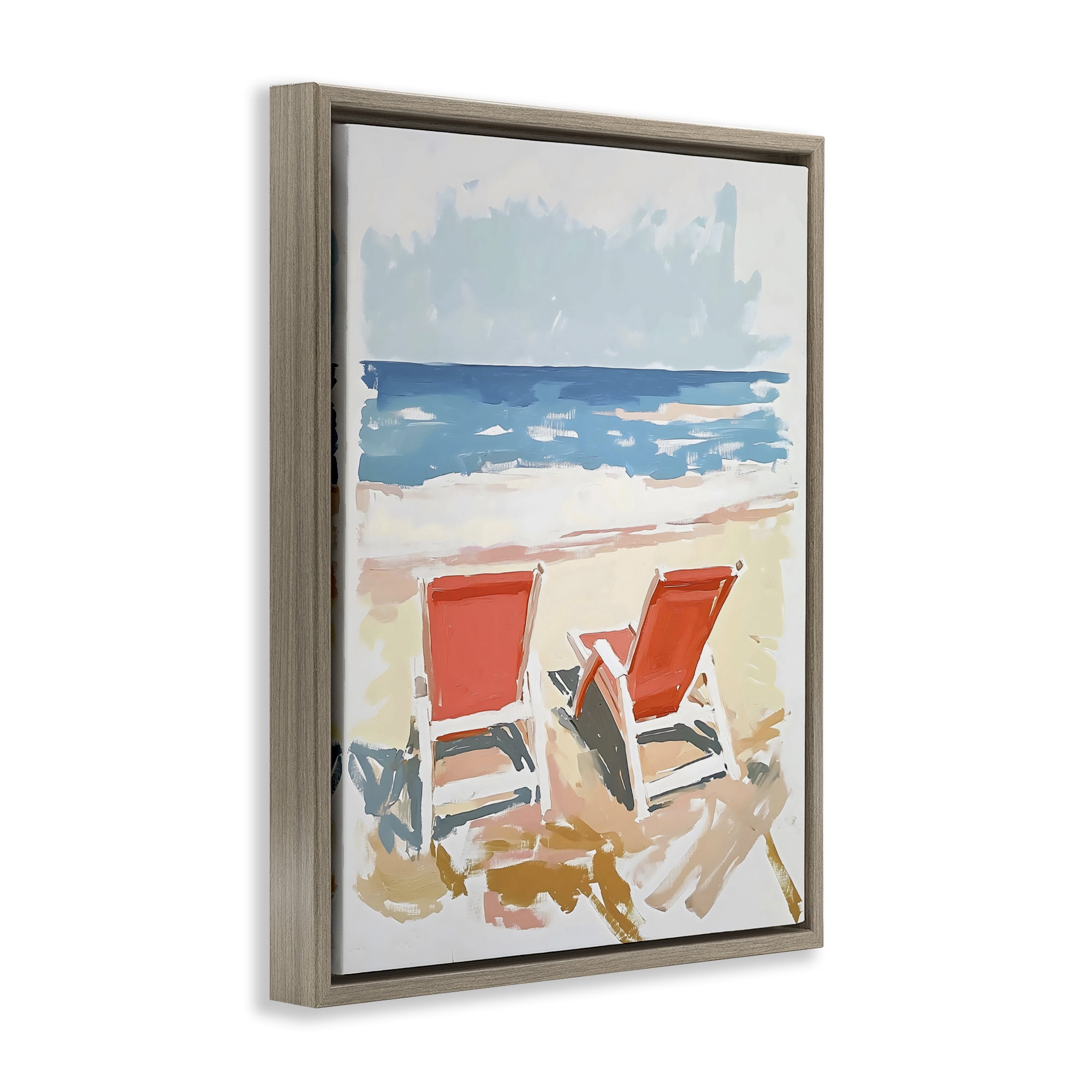 Stupell Industries Two Sunlit Beach Chairs Brown Framed Floater Canvas Wall Art, design by The Prints Vibe