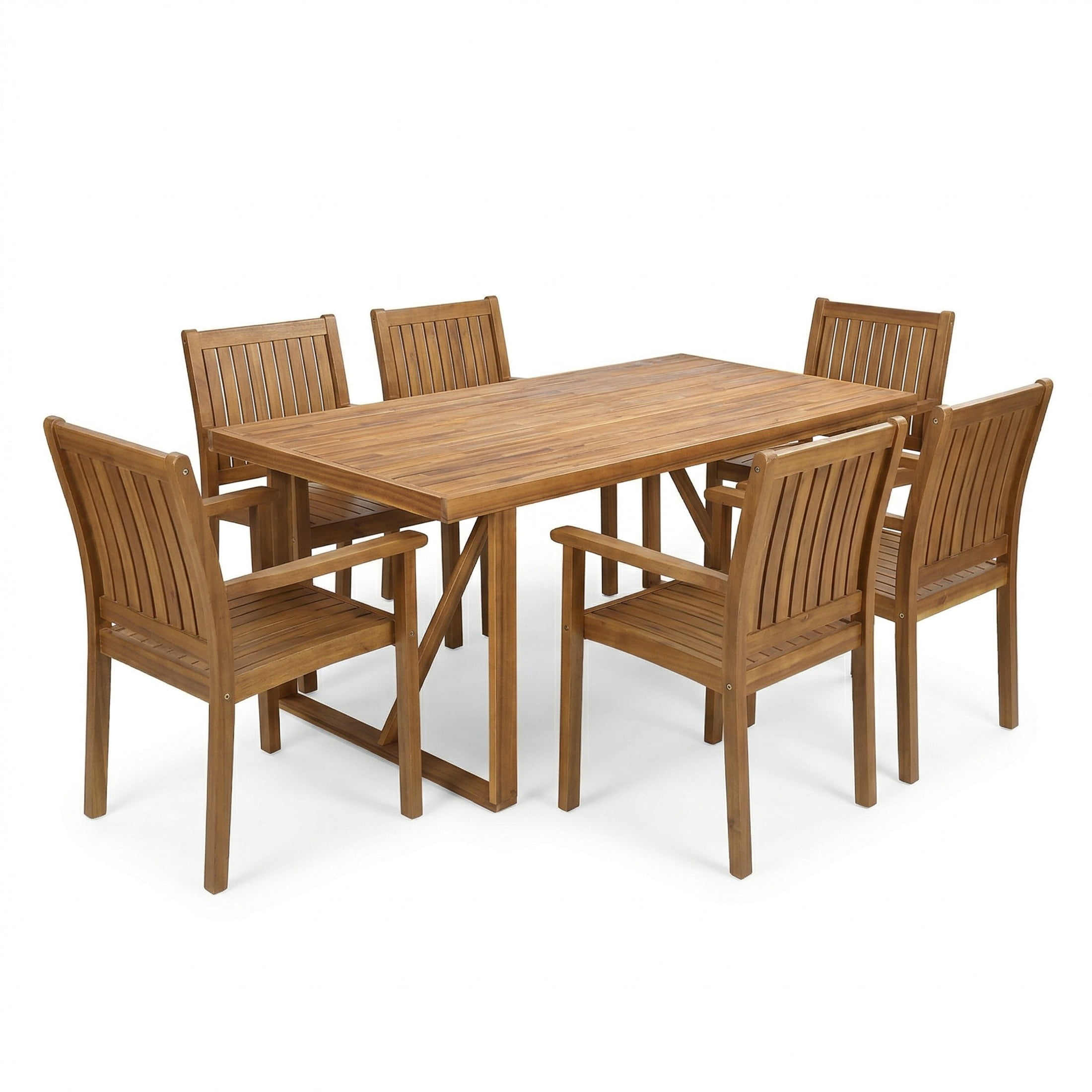 Christopher Knight Home 7-Piece Outdoor Patio Slatted Dining Set for Garden, Acacia Wood Frame, Teak