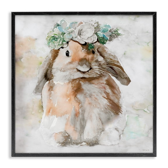 Stupell Industries Bunny & Spring Floral Crown Animals & Insects Painting Black Framed Art Print Wall Art, 12 x 12